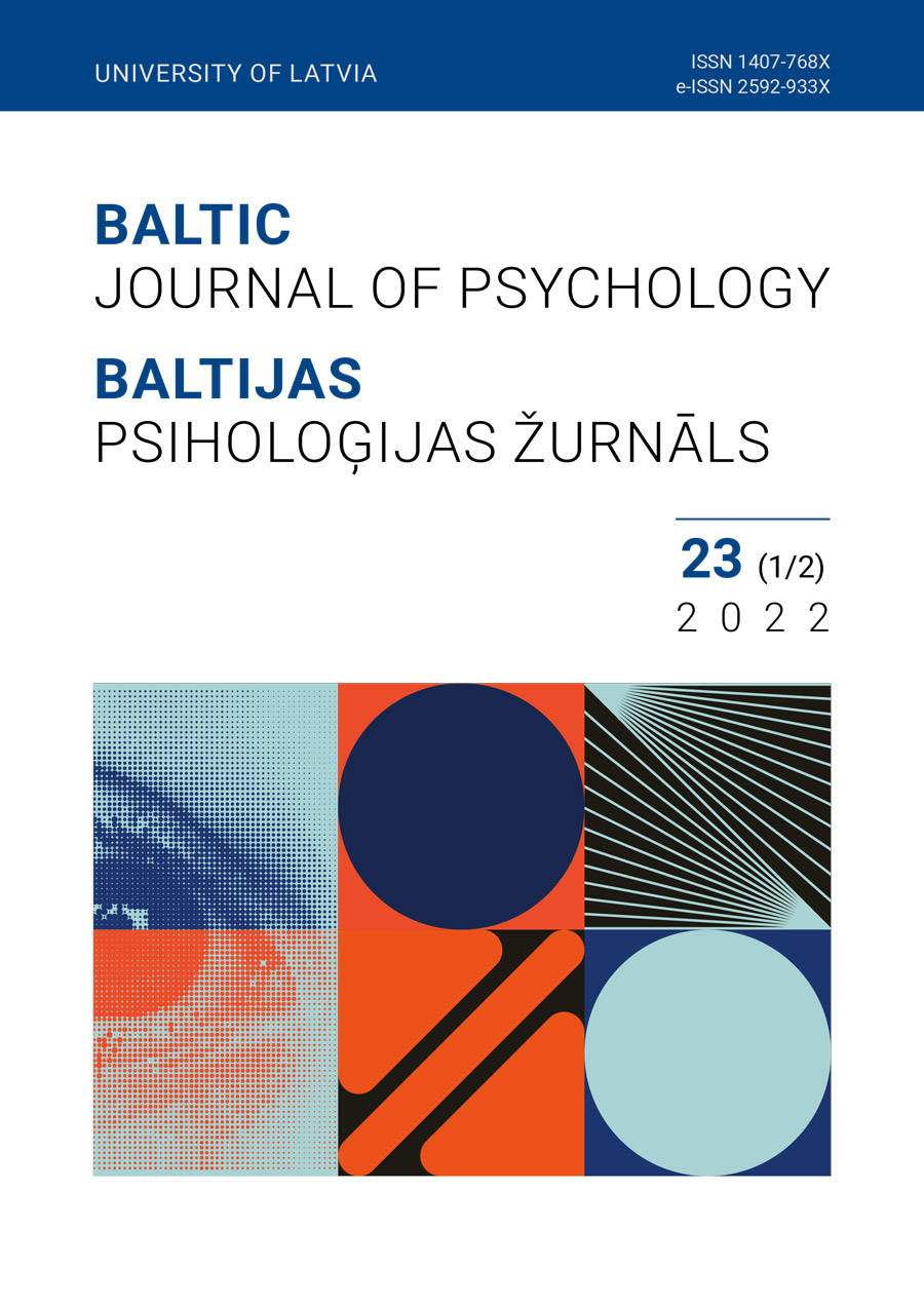 					View Vol. 23 No. 1/2 (2022): Baltic Journal of Psychology
				